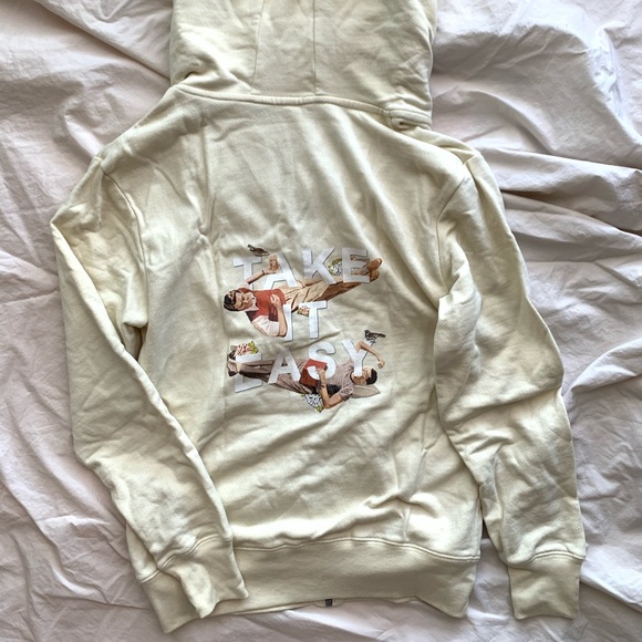 Unisex Cream Zip-up Hoodie with Graphics - Picture 1 of 3